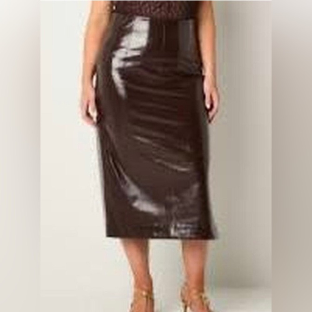 NEW Worthington Brown Pleather Midi Skirt